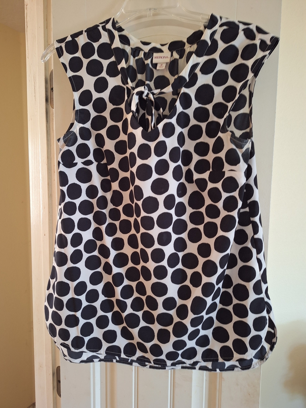 Merona Black and White Polka Dot Tie-Front Sleeveless Top